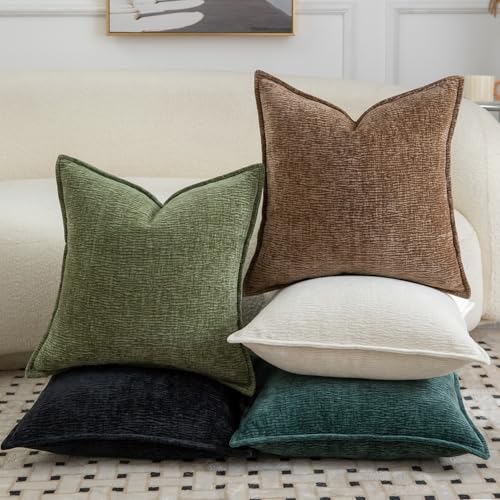 MADIZZ Pack of 2 Decorative Throw Pillow Covers Soft Chenille Throw Pillows Solid Textured Cushion Covers for Couch Sofa Bedroom Living Room 16x16 Inch, Brown - color: Brown, size: 16" x 16" (Pack of 2)