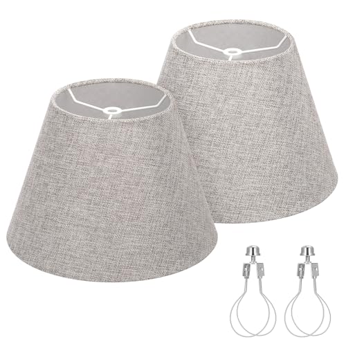 Lamp Shades for Table Lamps, Gray Lampshades Set of 2, 5.5" Top x 10" Bottom x 6.6" High, Natural Linen Lamp Shades for Floor Lamps Bedside Lamps, Spider, Bulb Clip Adapters Included - color: Gray