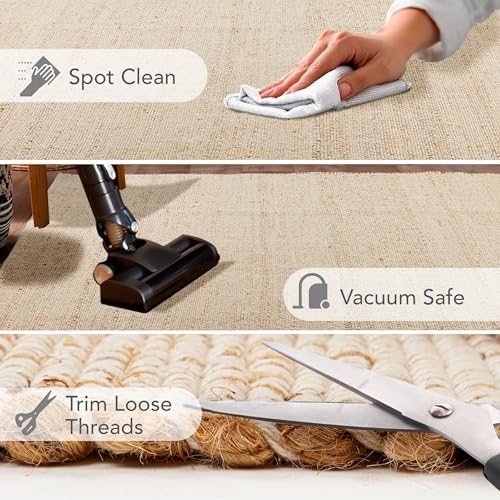 KEMA 2' x 8' Jute & Cotton Handwoven Runner Rug, Natural Reversible Farmhouse Boho Area Rug, Durable Woven Carpet for Hallway, Entryway, Kitchen, Bedroom, Living Room & Indoor Outdoor Use - size: 6' x 9' (Rectangular)