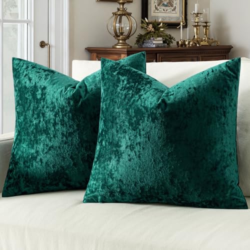 MIULEE Velvet Throw Pillow Covers Set of 2, Soft Neutral Decorative Spring Pillow Cases with Luxurious Textured Vintage Cushion Covers for Home Decor Couch Sofa Bed,Emerald Green 18x18 inch - color: Emerald Green, size: 18" x 18" (Pack of 2)
