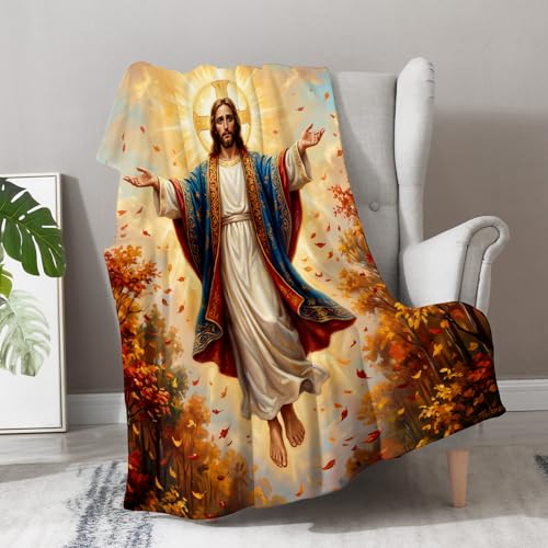Aimego Jesus Christian Faith Flannel Blanket, Inspirational Gift for Women Men, Cozy Religious Throw for Couch Bed Thanksgiving Home Decor, 50"x60" - color: A-jesus Blanket