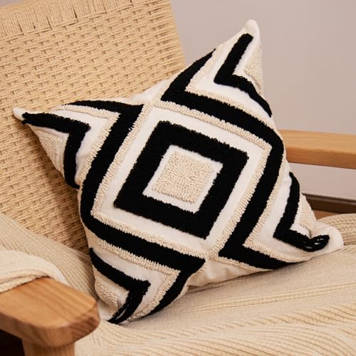 lifein 18x18 Pillow Covers-Throw Pillow Cover Tufted Boho Jacquard Pillow Covers Farmhouse Decorative Pillow Cover Pillow Cases for Gift Couch Sofa Bed Chair Living Room Home Decor - color: D-qr728(1 Pack Without Pillow Insert), size: 18" x 18" (Pack of 1