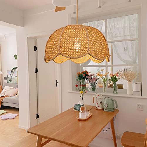 Arturesthome Indoor Hanging Ceiling Light Fixture, Hand Woven Pendant Lamp Chandelier for Kitchen Dining Room Living Room Bedroom Hallway D19.6″*H 11″ - size: 19.6" * 11"