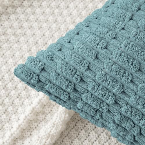 MIULEE Pack of 2 Corduroy Decorative Throw Pillow Covers 16x16 Inch Soft Boho Striped Pillow Covers Modern Farmhouse Home Decor for Summer Coastal Sofa Living Room Couch Bed Coastal Blue - color: Coastal Blue, size: 16" x 16" (Pack of 2)