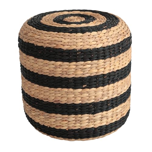 JONATHAN Y Aimee 16" Handwoven Water Hyacinth Round Pouf Ottoman, Bohemian Black and Natural Decorative Footstool for Living Room, Bedroom, Entryway TBL2501A - color: Black/Natural