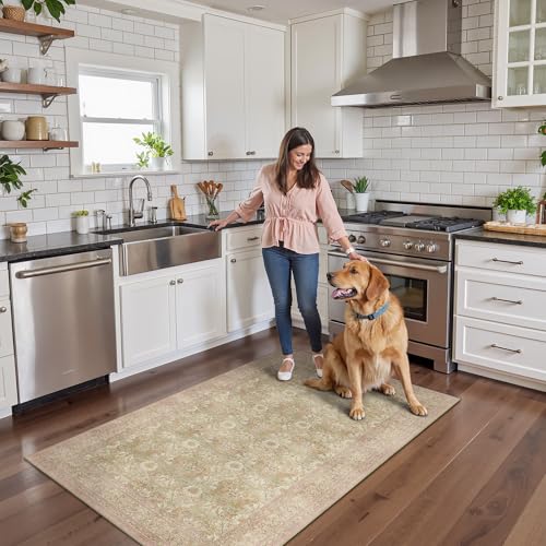 Bavni 3x5 Vintage Floral Rug, Washable Non Slip Area Rug for Entryway, Bedroom, Kitchen or Living Room, Low Pile Carpet, Brown Pink - color: Brown Pink, size: 3' x 5' (Rectangular)