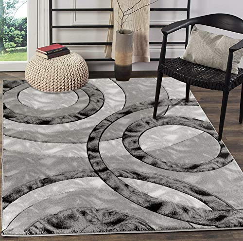 GLORY RUGS Area Rug Modern 4x6 Grey Black Circles Geometry Soft Hand Carved Contemporary Floor Carpet Fluffy Texture for Indoor Living Dining Room and Bedroom Area - color: Grey Black, size: 4' x 6' (Rectangular)