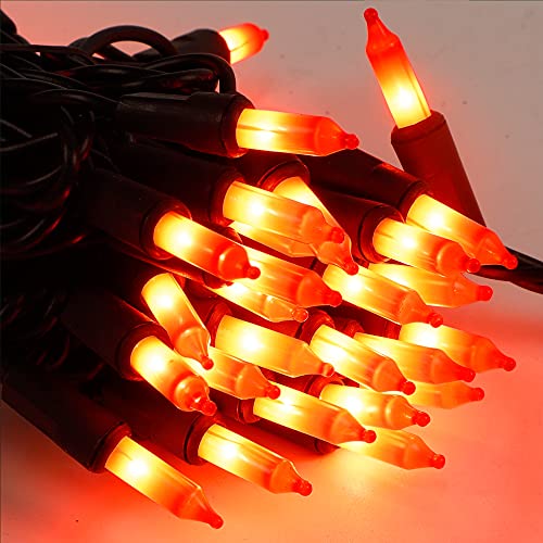 Halloween Lights, 29ft 150 Count Black Wire Incandescent Christmas Mini Lights, 120 V High-Voltage UL Certified Clear Light String Connectable, for Indoor Outdoor Patio Tree Party Home Decor, Orange - color: Orange
