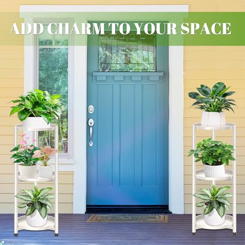 3 Tier Metal Plant Stand Indoor, Corner Tiered Round Plant Stand for Indoor Multiple Plants, Flower Pot Stands Outdoor Holders Plant Shelf Display Rack for Balcony Living Room(Cream White) - color: 3 Tier-Cream white-B
