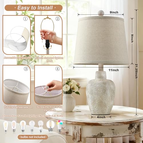 Rustic Farmhouse Table Lamps Set of 2 Small 21" Country Cottage Coastal Bedside Lamps with Retro White Finish for Bedroom or Living Room Nightstands (Bulbs Not Included) - color: Antique White