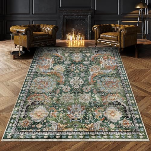RUGSURE Washable Area Rugs - Perfect for Living Room, Bedroom, Kids Room, Nursery - Stain & Water Resistant Non-Slip, Pet & Child Friendly, Vintage Tribal Area Rugs (Green, 3' x 5 ') - color: Green, size: 3' x 5' (Rectangular)