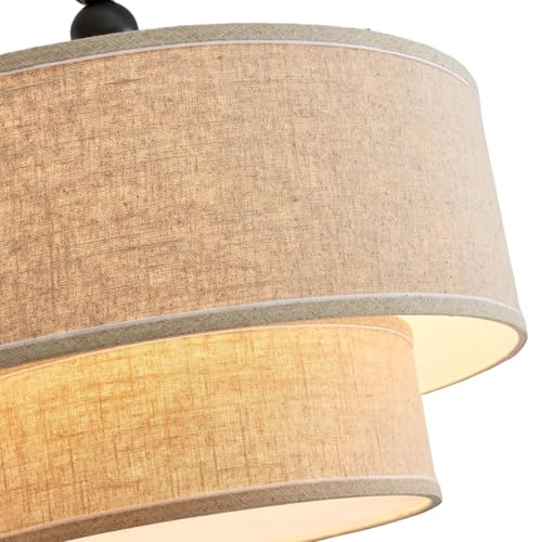 Shrine Lighting Double Drum Chandeliers, Farmhouse Style, Perfect Drum Pendant Light for Dining Room, D20'' x H10'', Adjustable Chains 55'', E12*4 Sockets, Beige Linen Fabric Lampshade & Black Rod - color: Beige&Double D20''