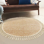 Collive Hand Woven Round Area Rug Soft Cotton Machine Washable Carpet 4ft Farmhouse Rugs with Tassels, Tan/Cream Circle Rugs for Bedroom Living Room Dining Room Table Office - color: Tan/Cream, size: 4' (Round)