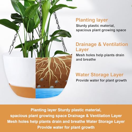 KPUVX 10 inch Hanging Planters for Indoor Outdoor Plants with Self-Watering Pots, 3 Pack Plastic Hanging Basket with Removable Tray for Home Garden Porch Balcony Patio Decor(White+Black+Green) - color: Multicolor, size: 10 inch
