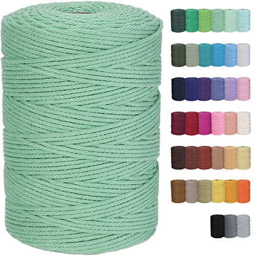 Cotton Macrame Cord 3mm 328yards Natural Colored Macrame Supplies, Soft Craft Cotton Rope for Plant Hanger Wall Hanger Dreamcatcher (Aqua Green) - color: Aqua Green, size: 3mmx328Yards