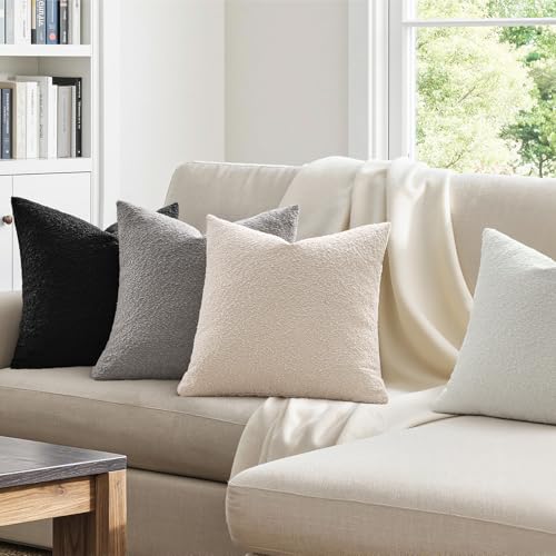 MIULEE Pack of 4 Decorative Textured Boucle Throw Pillow Covers 20x20 Inch Black White Accent Solid Pillow Cases Soft Couch Cushion Covers Modern Farmhouse Boho Chair Sofa Bed Livingroom Home Decor - color: Black White, size: 20" x 20" (Pack of 4)