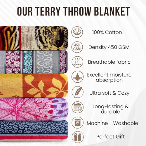 100% Cotton Throw Blanket for Couch Sofa or Bed All Season Terry Blankets & Throws, Lightweight & Breathable Cotton Blanket, Picnic Rug, Terry Bed Sheet (Ariadne) - color: Ariadne