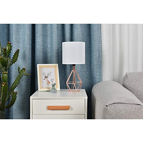 Rose Gold Bedside Table Lamp,Modern Small Desk Lamp with TC Fabric Shade Geometric Metal Base for Kids Living Room Bedroom Nightstand - color: Rose Gold