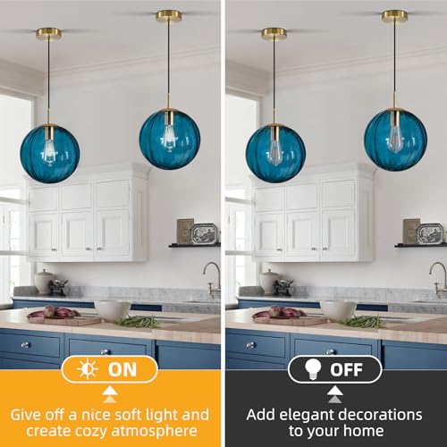 Modern Blue Glass Pendant Light, Kitchen Island Lighting 2-Pack Globe Pendant Light Fixtures Century Kitchen Island Pendant Lighting for Bedroom Living Dining Room Light Fixture (Without Bulb) - color: Blue-1 Light-2PC