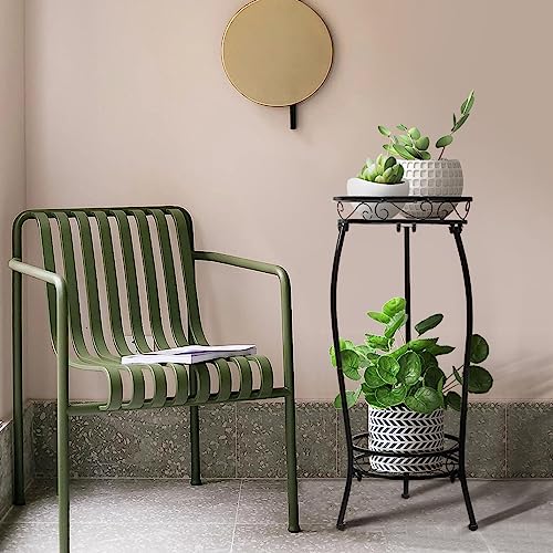 Plant Stand Indoor Outdoor 2 Tier 27" Tall Metal Potted Holder Rack Flower Pot Stand Heavy Duty Plant Shelf Rustproof Iron Multiple Plant Round Supports Rack for Planter Corner Garden