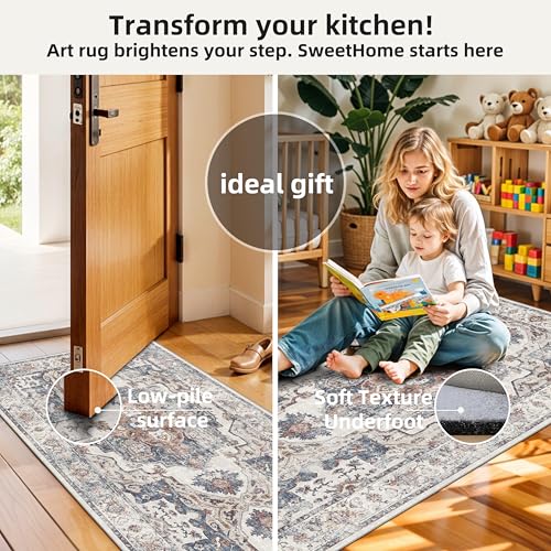 2-Piece Kitchen Runner Rug Set: Washable Non-Slip Floor Mats for Sink & Stove Cooking Area Soft Low Pile Water-Resistant Carpet for Dishwasher Fridge Fronts Durable Kitchen Island Mats(2x3+2x4,Brick) - color: Brick, size: 2x3+2x4