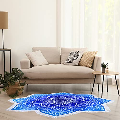Large Microfiber Boho Mandala Beach Towel Round Bohemian Beach Blanket Hippie Indian Throw Blanket Beach Tapestry Sand Free Quick Dry Yoga Picnic Mat Wall Decor Circle Tablecloth Tassels,59'',Blue - color: Blue Mandala