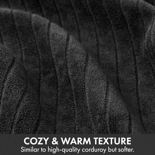 MIULEE Set of 2 Black Decorative Throw Pillow Covers 18x18 Inch, Thick Soft Textured Striped Cushion Covers, Modern Solid Color Farmhouse Boho Pillow Case for Sofa Couch Bed Living Room - color: Black, size: 18" x 18" (Pack of 2)
