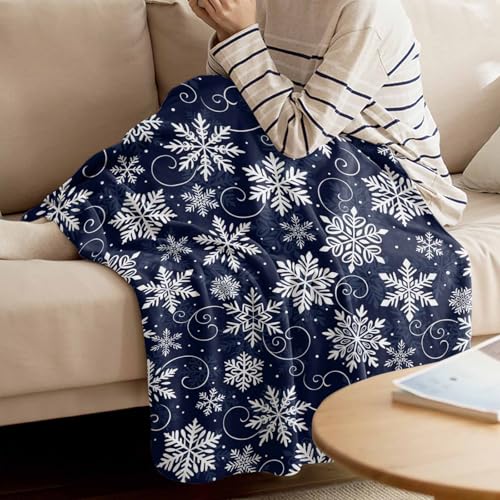 Christmas Throw Blankets, White Navy Snowflakes Pattern Soft Fleece Blanket Decorative for Home Sofa Couch Chair Living Bedroom,40x50 Inches, Winter - color: Christmas-hzf06262, size: 40x50 Inch