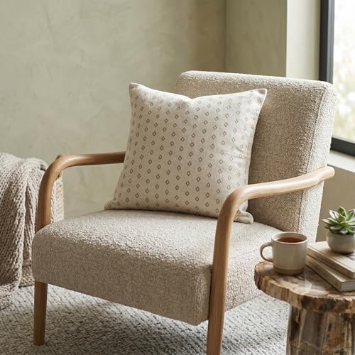 SanVia Cotton Throw Pillow Covers 20x20 – Handwoven Jacquard Texture, Fade-Resistant, No Pilling – Hidden Zipper, Decorative Cushion Cover for Sofa, Couch, Bed – Insert Not Included (Geometric, White) - color: Cream Beige, size: 20" x 20"
