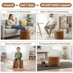 Tiita Pouf Ottoman and Foot Rest, Round Foam Stuffed Floor Pouf with Storag for Living Room, Brown - color: Round Brown