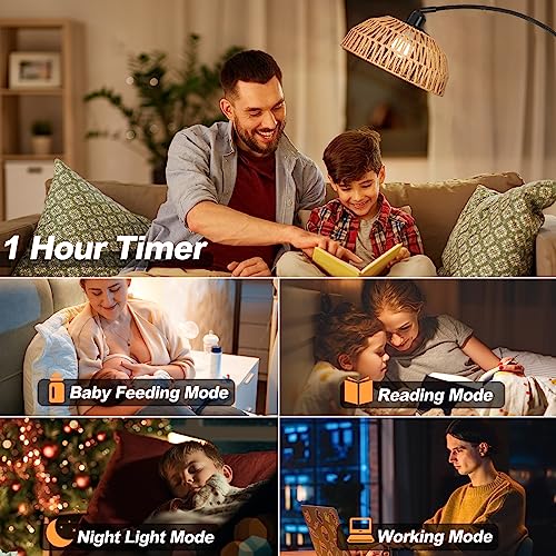 Brilvibera Boho Floor Lamp with Remote- Arc Tall Lamps, Bronze Floor Lamps with Stepless Dimmable Bulb, Hand-Worked Adjustable Rattan Lampshades, Brown Rattan Standing Lamp - style: Bronze Rattan Arc Lamp