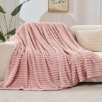 NEWCOSPLAY Super Soft Twin Blanket Pink Premium Silky Flannel Fleece 3D Ribbed Jacquard Lightweight Bed Blanket All Season Use (Pink Ribbed, Twin(60"x80")) - color: Pink Ribbed, size: Twin(60"x80")