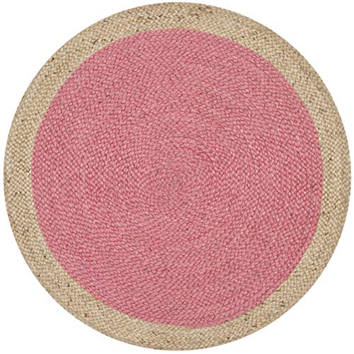 SAFAVIEH Area Rug 3' Round - Natural Fiber Collection - Pink & Natural Brown, Handmade Jute, Braided Border Design (NF801P) - color: Pink/Natural, size: 3' (Round)