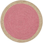 SAFAVIEH Area Rug 3' Round - Natural Fiber Collection - Pink & Natural Brown, Handmade Jute, Braided Border Design (NF801P) - color: Pink/Natural, size: 3' (Round)