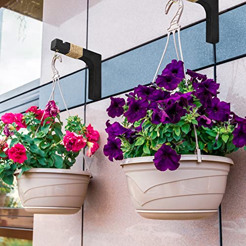 2 Pack Plant Hanger Hooks for Indoor Hanging Plants, Farmhouse Wooden Hanging Basket Wall Hooks for Outdoor Flower Pots Lanterns Wind Chime Lights Garden Decoration - color: Black