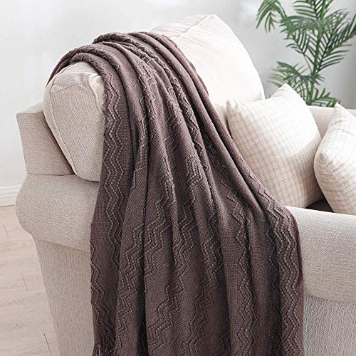 BOURINA Brown Throw Blanket 50x60 Inches Throw Textured Solid Soft Sofa Couch Decorative Knit Blanket - color: Brown, size: 50"x60"
