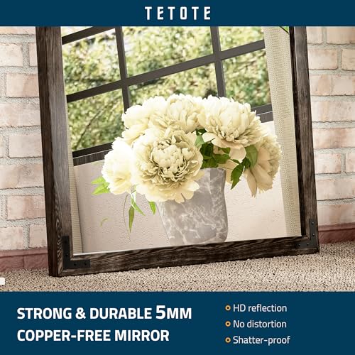 TETOTE 55 x 36 Black Wood Mirror for Bathroom Wall/Bedroom/Living Room/Entryway Farmhouse Rustic Bathroom Vanity Mirror for Over Sink Waterproof (Horizontal/Vertical Mounted) - color: Black Wood, size: 36"L x 55"W