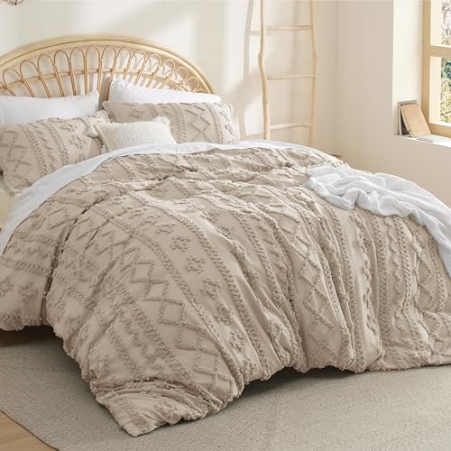 Bedsure Boho Duvet Cover King Size, Soft & Comfortable Elegant Design Boho Bedding for Decoration, Machine Washable Comforter Cover for All Seasons,Includes 1 Duvet Cover & 2 Pillow Shams,Khaki - color: 07 - Khaki - Elegant (No Comforter), size: King (104