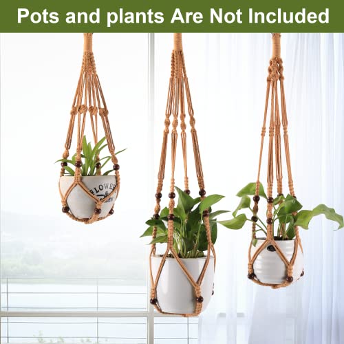 3-Pack Macrame Plant Hanger Indoor - Hanging Planter Basket for Indoor Outdoor - Decorative Boho Plant Holders Set with Beads - Ceiling Flower Pot Holder with 6 Hooks - 35"/30"/24" Brown - color: Brown