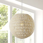 JONATHAN Y 15.75" Cream/White 1-Light Modern Bohemian Woven LED Pendant Light, Adjustable Hanging Ceiling Lamp for Kitchen Island Dining Room, Paper Wicker Shade, Bulb Included (JYL6503B) - color: Cream