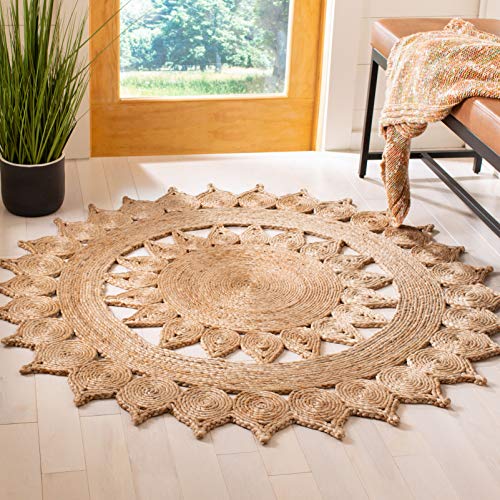 SAFAVIEH Natural Fiber Round Collection 5' Round Natural NFB246A Handmade Boho Country Charm Jute Area Rug - size: 5' (Round)