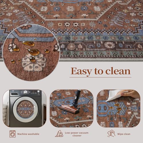 Ciicool Small Area Rug, 2x3ft Boho Rug, Ultra Soft Entry Rugs for Entryway, Non-Slip Washable Rugs Oriental Low-Pile Indoor Mat Floor Carpet for Entrance Bedroom Kitchen Bathroom Foyer Decor - color: Brown/Blue, size: 2' X 3' (Rectangular)
