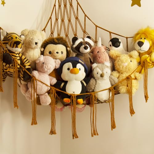 mirolam Stuffed Animal Hammock-Large Stuffed Animal Net For Toys Corner-Hanging Stuff Animal Toy Storage Organizer For Plush Plushie Display Caramel Toy Storage Girl Room Bedroom Boho Nursery Decor - color: Caramel, size: Standard(41.5"L x 55.2"W x 41.5"H