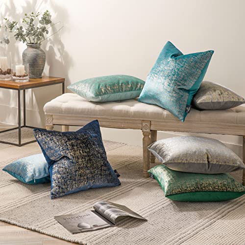 Phantoscope Pack of 2 Sparkling Velvet Decorative Solid Throw Decorative Pillow Cover Soft Gold Glitter Square Cushion Cover Pillowcase for Couch Bed and Chair, Navy Blue, 12 x 20 inches, 30 x 50 cm - color: Navy Blue and Gold, size: 20" x 12" (Pack of 2)