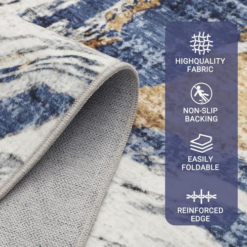 2x6 Abstract Oriental Style Area Rug, Elegant Vintage Thin Carpet, Delicate Decorative Design, Sophisticated and Beautiful for Living Room, Bedroom, Entryway, Office - Blue - color: Blue, size: 2' x 6' (Rectangular)