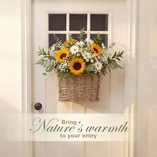 84ECO Set of 2 Seagrass Hanging Baskets for Organizing, Front Door, Mail, Flowers - color: Natural Seagrass