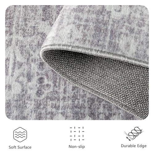 8x10 Area Rugs for Living Room, Washable Vintage Retro Floral Rug, Low Pile Non Slip Distressed Large Carpet for Bedroom, Dining Room, Office, Home (Vintage Purple Grey) - color: F-vintage Purple Grey, size: 8' x 10' (Rectangular)