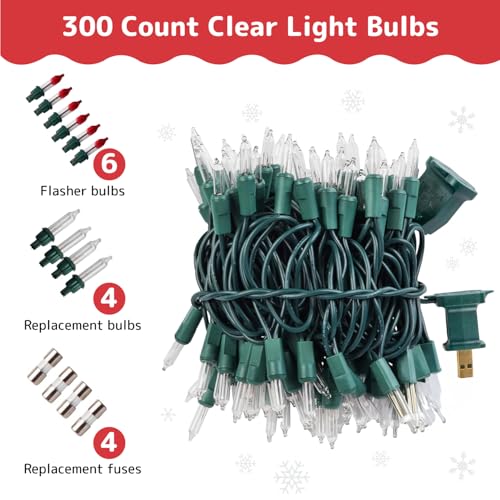 PREXTEX 300 Count Clear Christmas Tree Lights with Green Wire - 60 ft Warm White Christmas Lights for Indoor or Outdoor Use - Holiday Incandescent String Lights for Xmas Trees, Patios, and Fences - size: 300ct