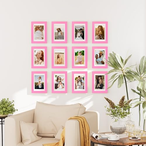 decorUhome 4x6 Picture Frame Set of 10, Display Photos 3.5x5 with Mat or 4x6 Unmatted for Picture Frames Collage Wall Decor, Pink - color: Pink, size: 4x6