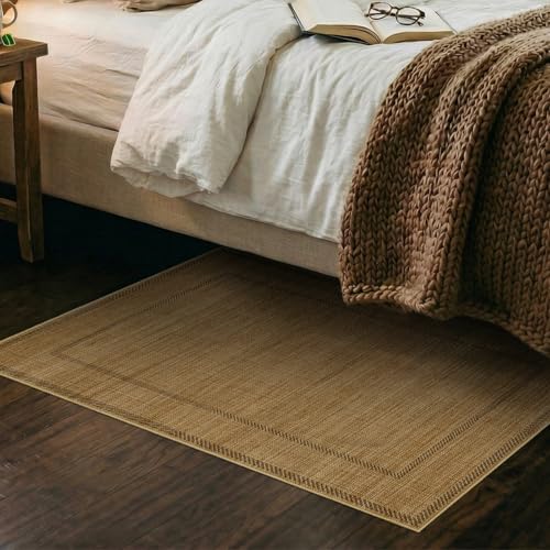 Jute 2x3 Entryway Area Rugs: Washable Non Slip Throw Rugs with Rubber Backing Pet-Friendly Small Rugs Stain Resistant Carpet for Kitchen Dining Room Laundry Porch Doorway Natural Brown with Border - color: Natural Brown With Border, size: 2' x 3' (Rectang
